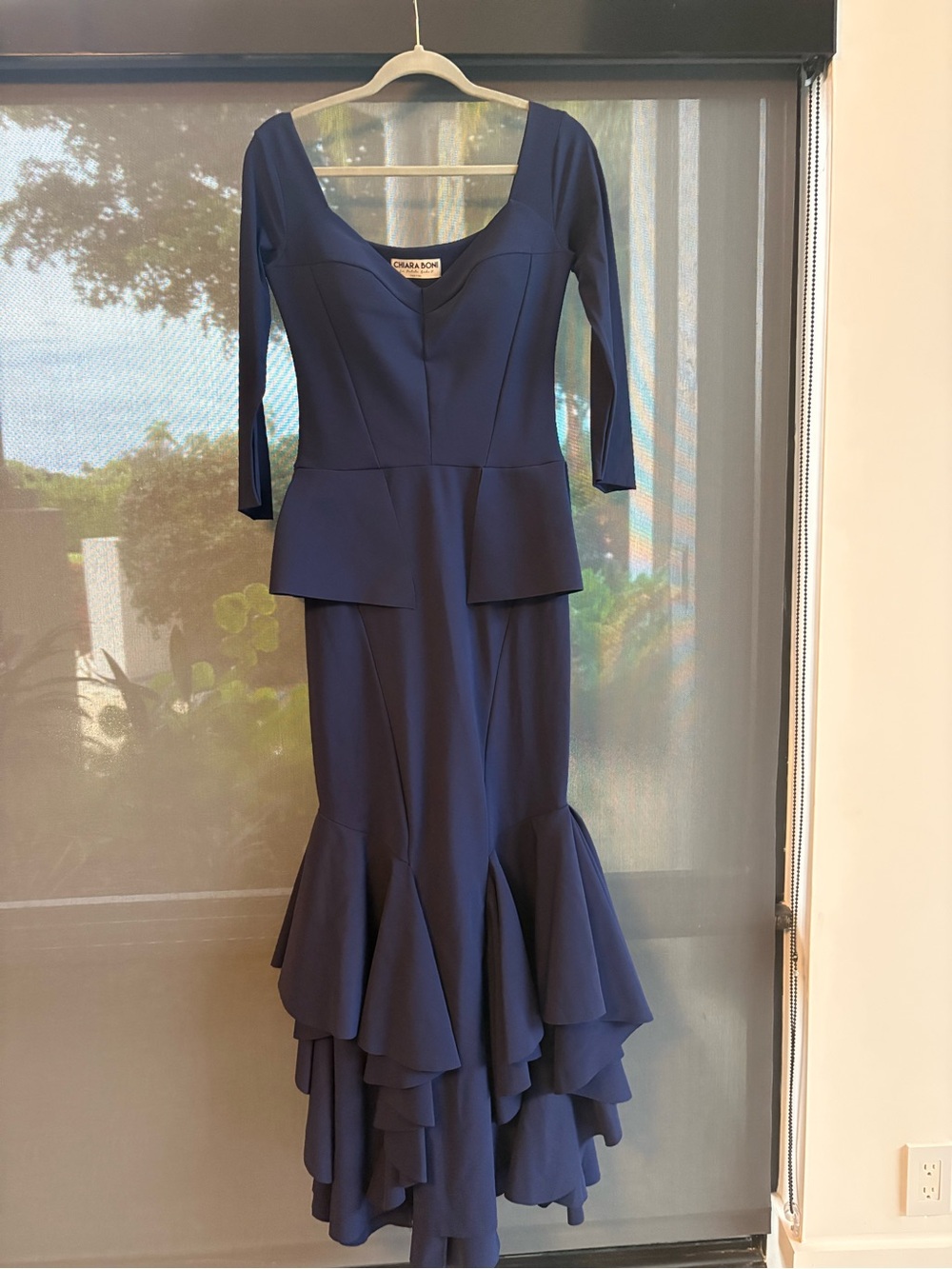 Chiara Boni Navy Peplum Mermaid Gown